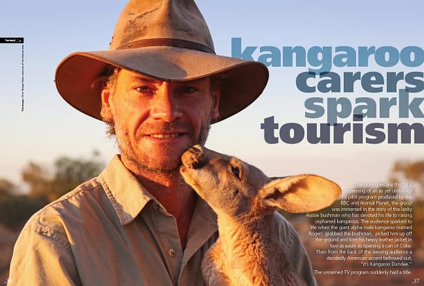 "Kangaroo Carers Spark Tourism" opening spread for article in the original Territory Q magazine