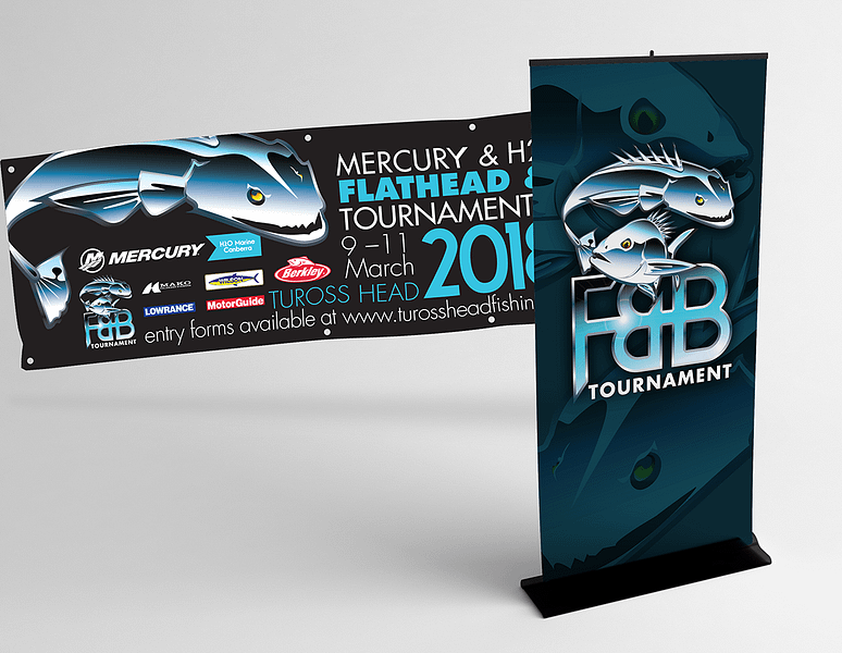 Street and pull-up banners for the annual Tuross Head Flathead and Bream Tournament, designed by Jo Starling Creative